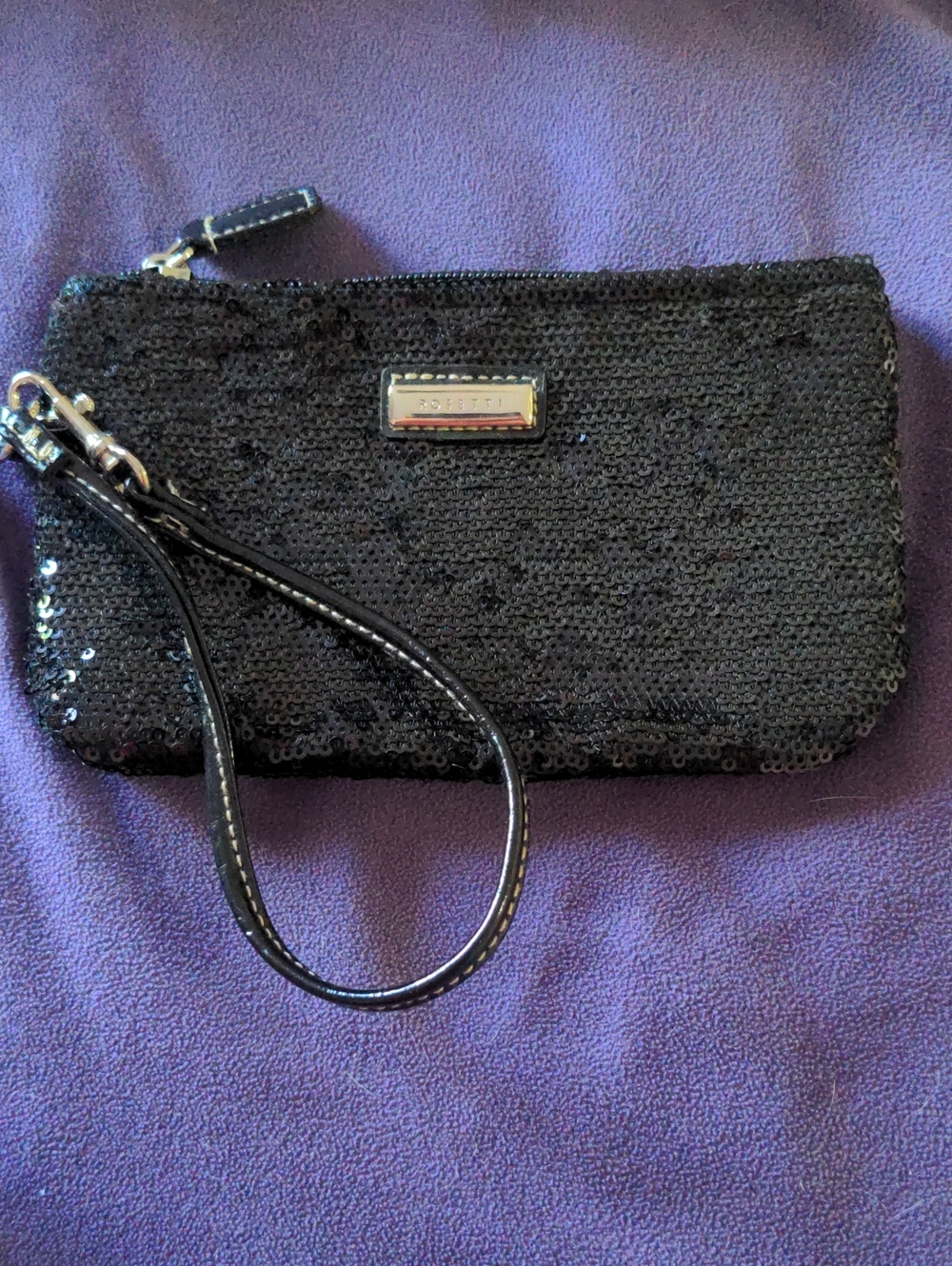 Rosetti Black Sequin Wristlet Clutch